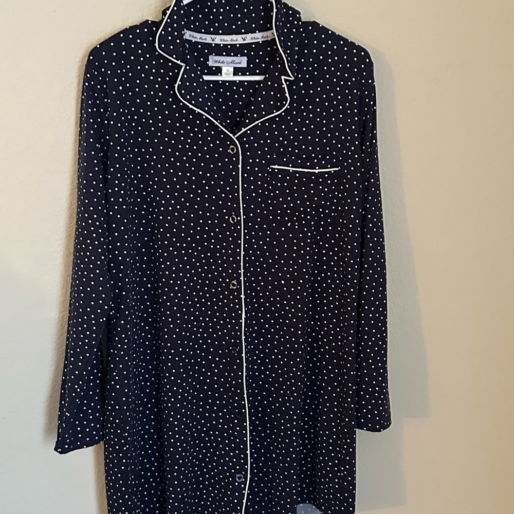 Navy Blue Polka Dot Pajama Dress Top